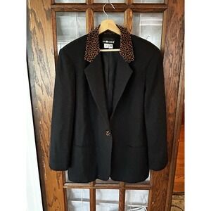Sag harbors woman Jacket black Leopard‎ size 12 100% wool